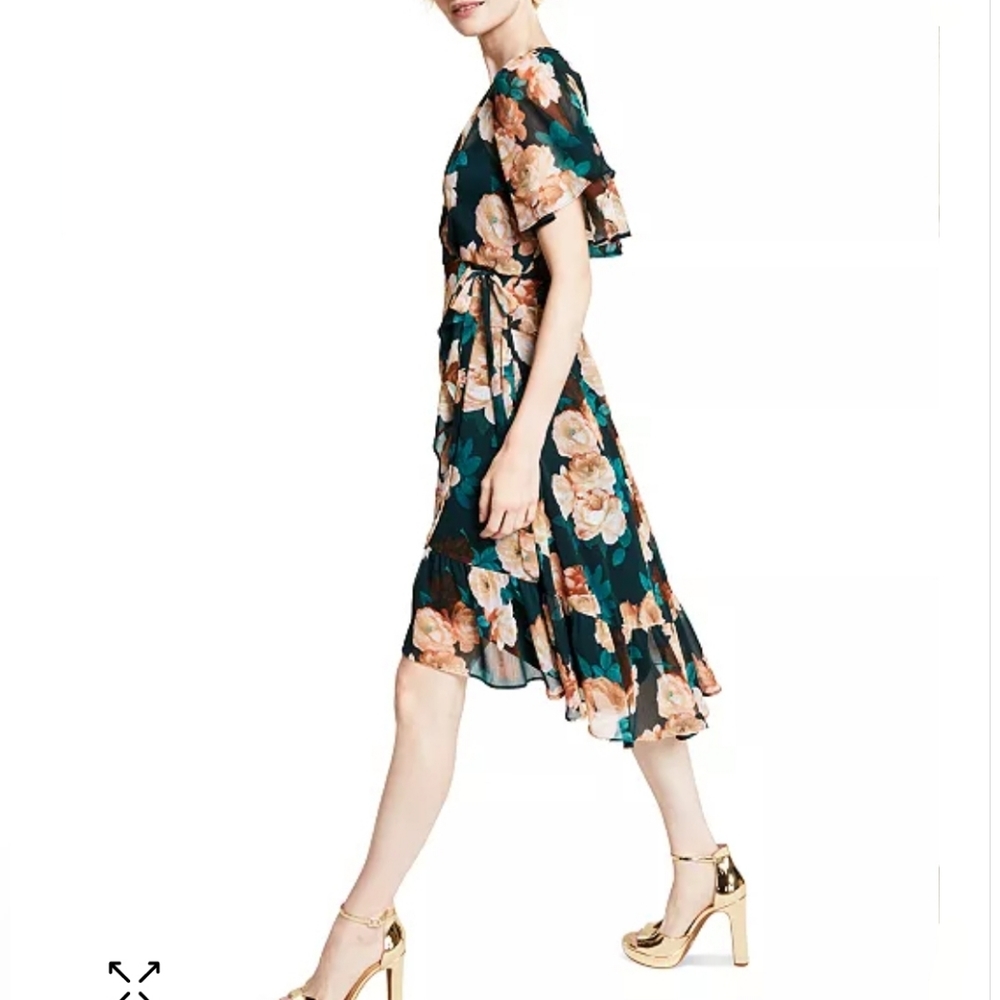 Calvin Klein Floral High-Low Dress - Black and Tan - Picture 4 of 16